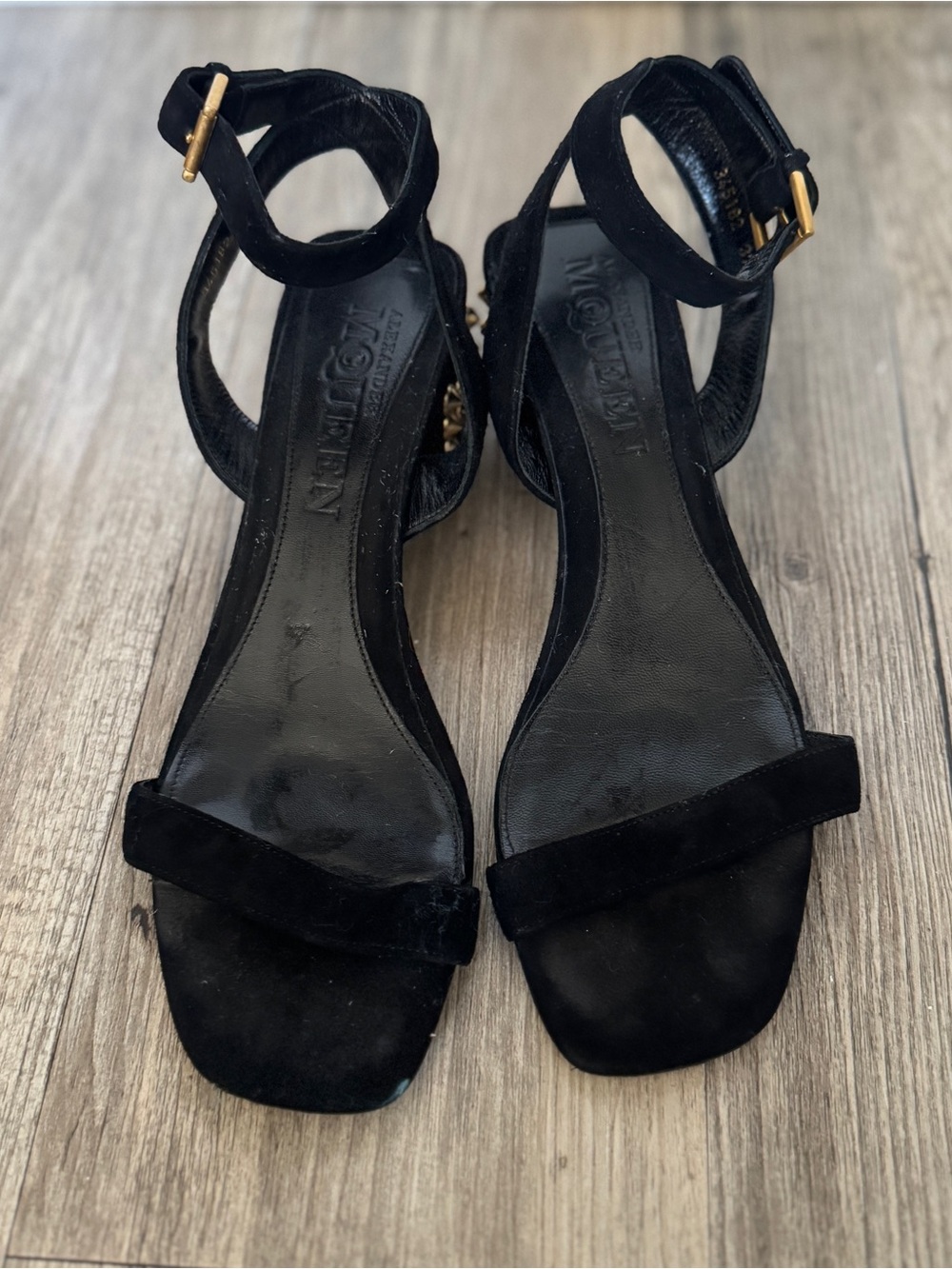 Alexander McQueen Black Suede Studded Ankle-Strap Sandals